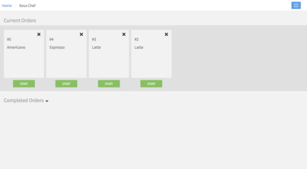 Sous Chef iteration 3 — the completed orders list collapsed to show only incomplete orders